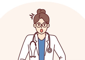 Illustrasjonen viser en kvinnelig helsearbeider foran en pc.