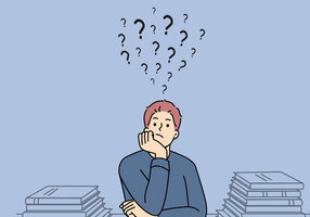 Illustrasjonen viser en mann med spørsmålstegn over hodet.
