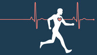 Illustrasjonen viser en mann som løper. Han har et hjerte tegnet på brystet, og bak ses en graf over pulsen