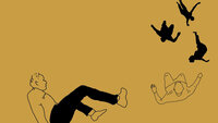 Illustrasjonen viser eldre mennesker som faller gjennom luften.