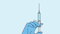 Illustrasjon, sprøyte Illustrasjonen viser en hånd med en sprøyte.
