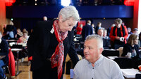 Bildet viser LO-leder Peggy Hessen Følsvik under Arbeiderpartiets landsstyremøte i Bergen. 