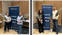 Bildet viser (Fra v.:) Fylkesleder i Troms Linda Therese Norrie og nestleder Randi Rudi . Fylkesleder i Finnmark Åshild Østlyngen og nestleder Jonas Eidsaune Melby. 