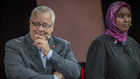 Bildet viser Bård Hoksrud og Marian Hussein.