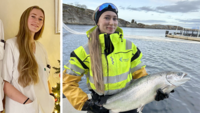 bildet av emilie brunes i sykepleieuniform og på oppdrettsanlegget
