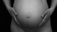 Bildet viser en gravid mage.