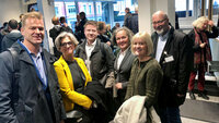 Fra venstre: Sigve Bolstad, leder i Politiets Fellesforbund (PF), Eli Gunhild By, leder i Norsk Sykepleierforbund (NSF), Roar Fosse, forhandlingssjef i PF, Marit Gjerdalen, NSF-advokat, Ragnhild Lied, Unio-leder og Erik Orskaug sjeføknom i Unio.