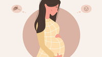 Illustrasjon av gravid, grublende kvinne