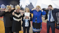  Bildet viser kulturminister Trine Skei Grande, finansminister Siv Jensen, eldreminister Åse Michaelsen, statsminister Erna Solberg og helseminister Bent Høie.