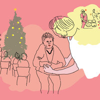 Sykepleier viser omsorg for bruker, tenker på jul med egen familie