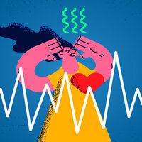 Illustrasjonen viser en psykisk syk kvinne med hjertelidelse.