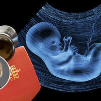 Bildet viser Norges lover, en hammer og et ultralydbilde av et foster.